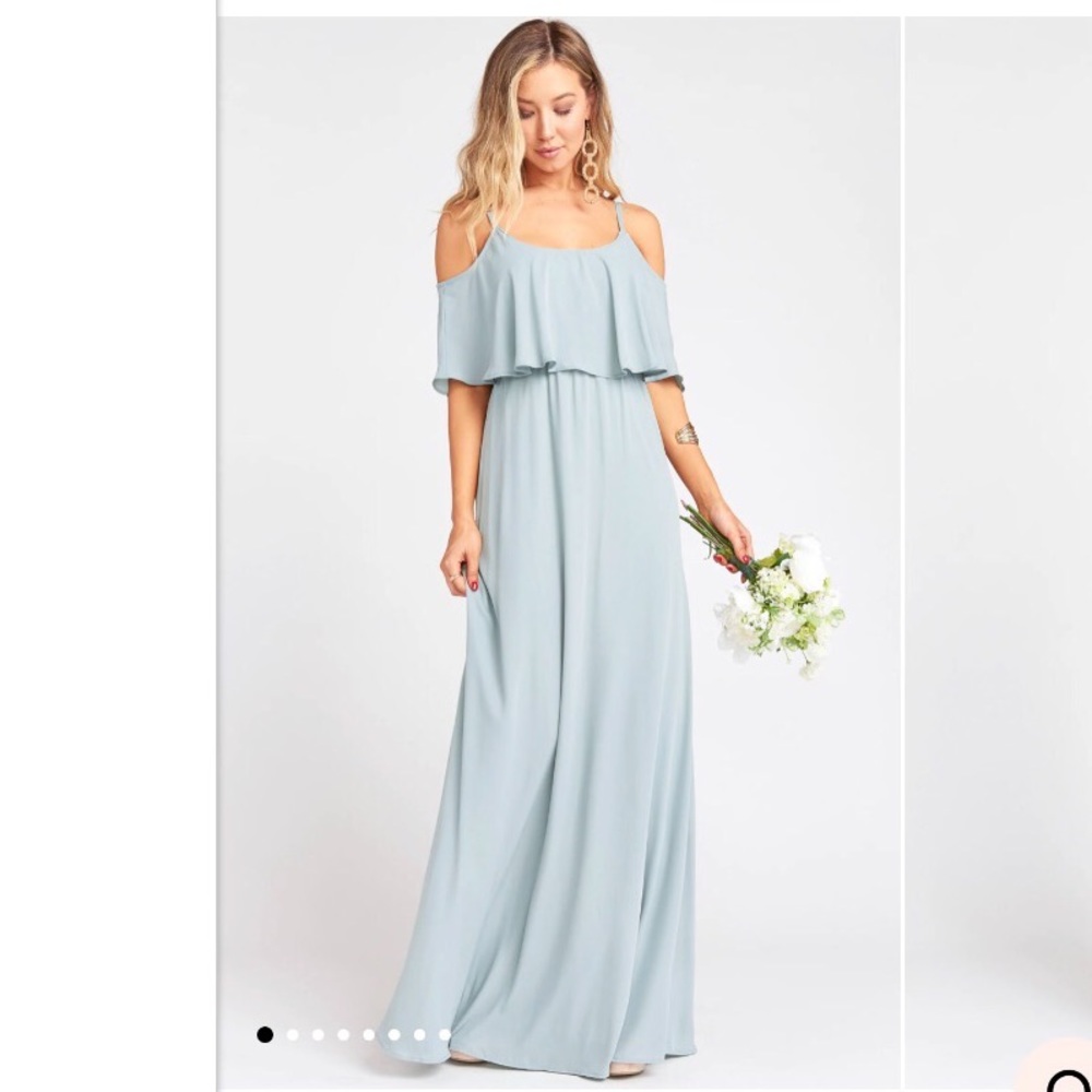 Show Me Your MuMu Caitlin Ruffle Maxi Dress in Silver Sage Crisp